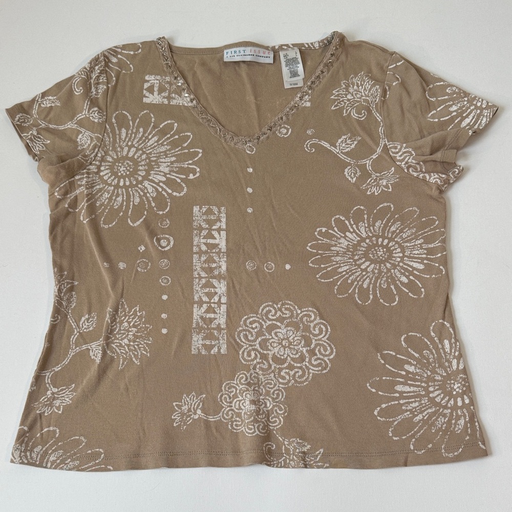 VINTAGE - LIZ CLAIBORNE COMPANY - FIRST ISSUE - WOMENS PRINTED JEWELED SHIRT